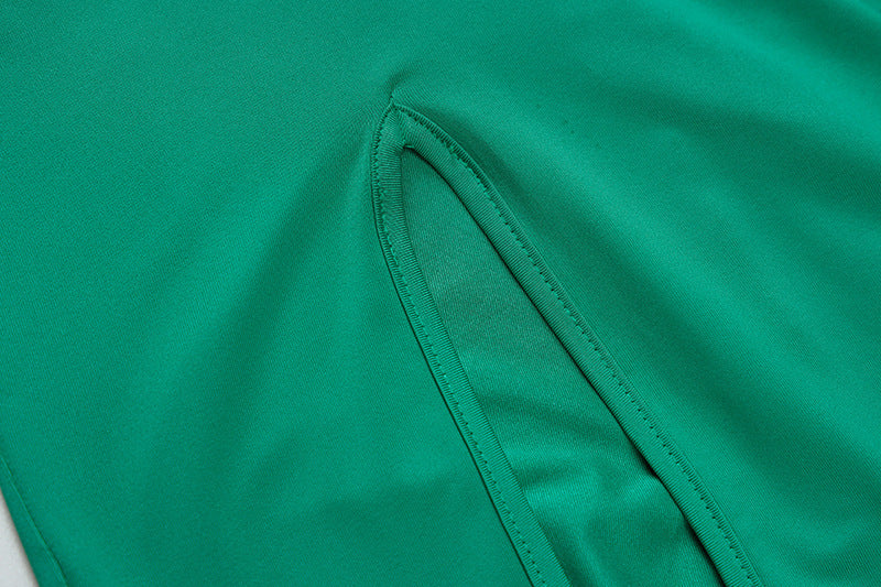 Back Long Sleeve Slit Pleated Midi Dress