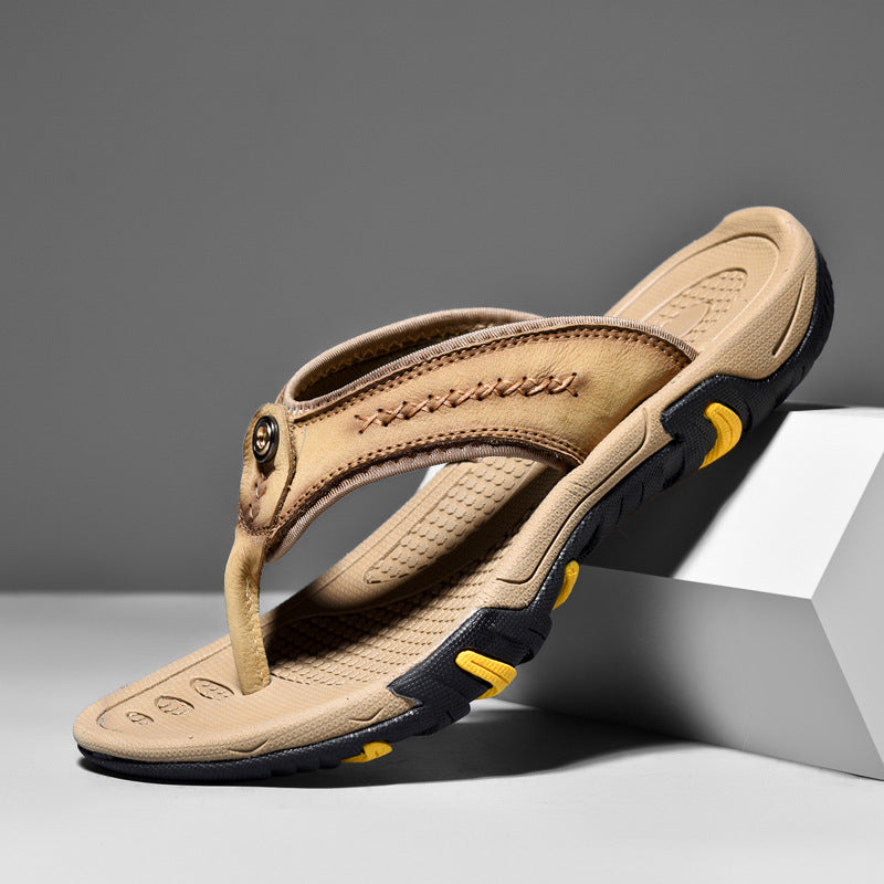 Genuine Leather Flip Flops Outdoor Wear Non-slip