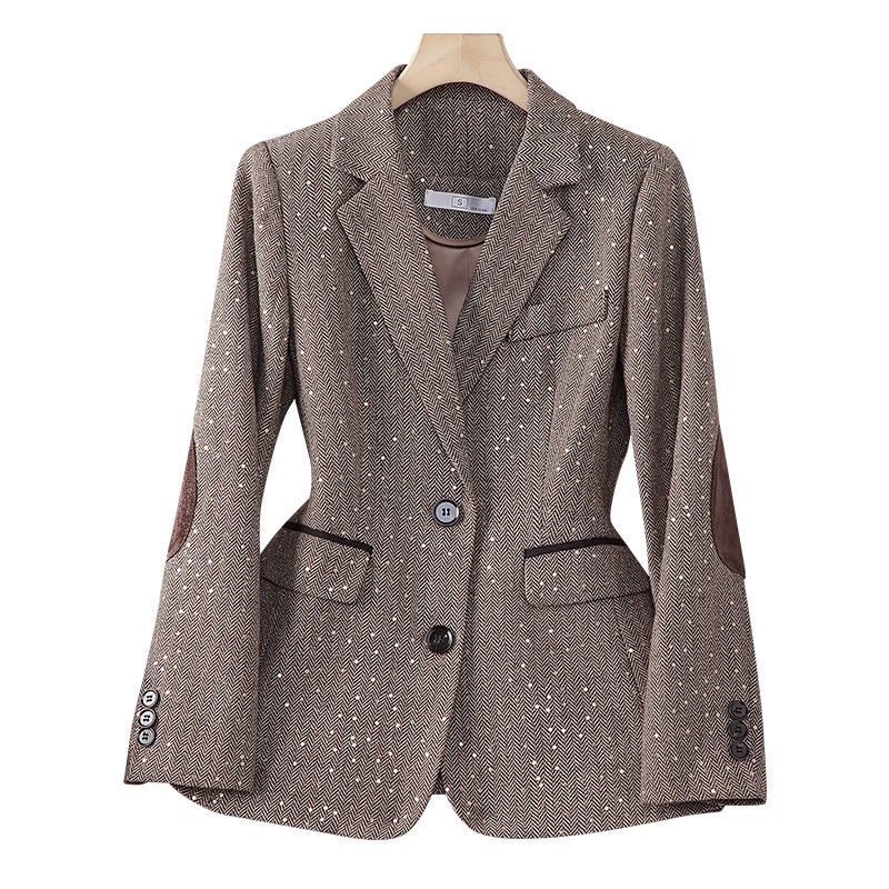 Women's Korean-style Houndstooth Design Small Suit Jacket