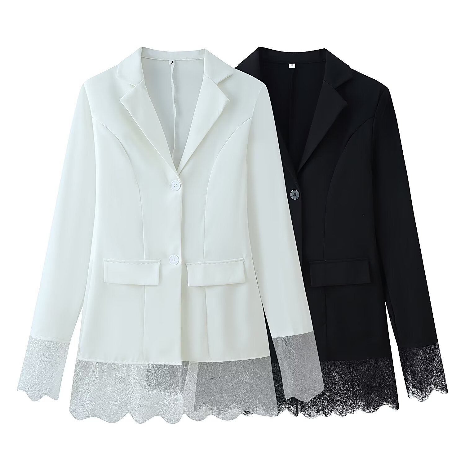 Tailored Hem Lace Patchwork Suit Jacket