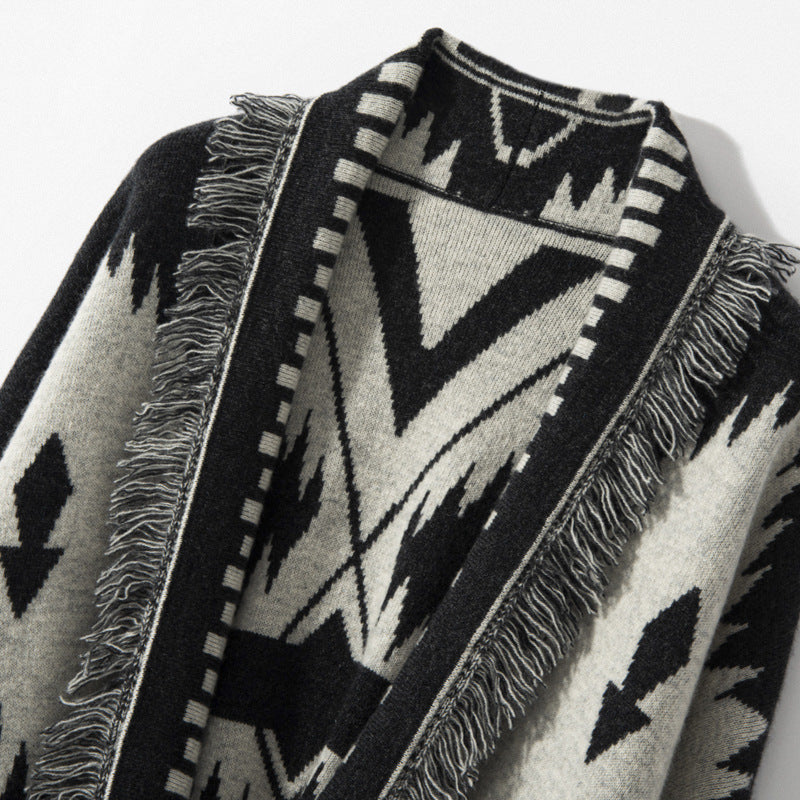 Women's Vintage Jacquard Tassel Cardigan Jacket