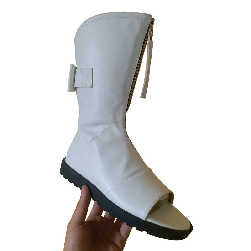 Women's Fish Mouth Front Zip Flat Bow Boots