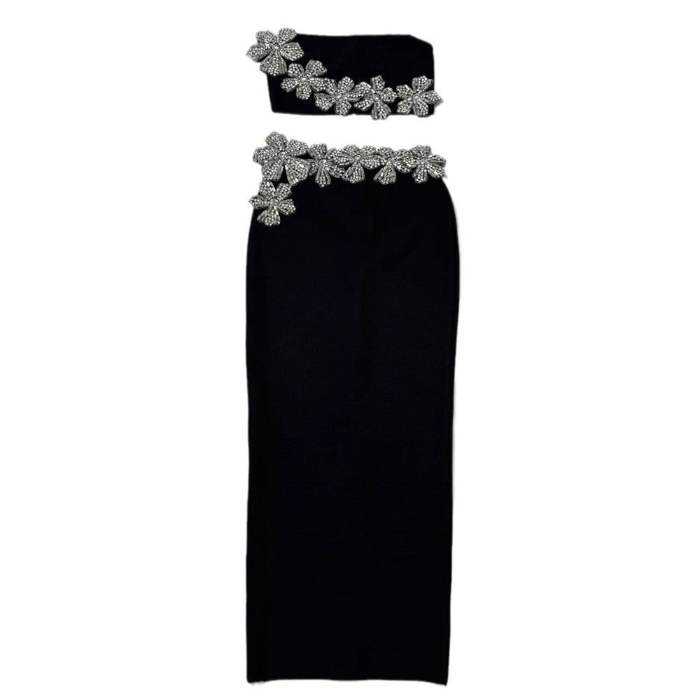 Heavy Industry Set Diamond Tube Top High Waist Skirt