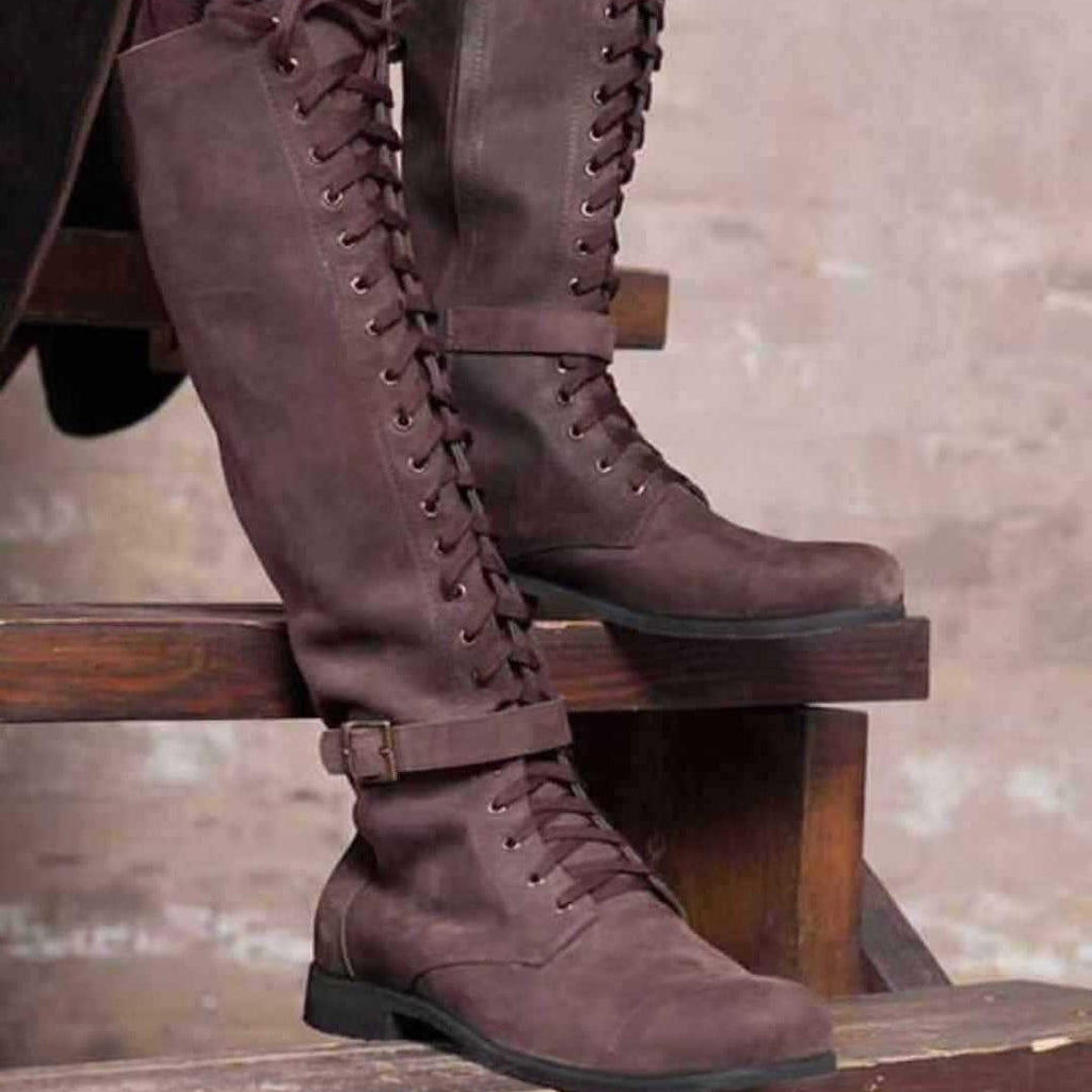 Long Boots Female High Tube Lace-up Low Heel