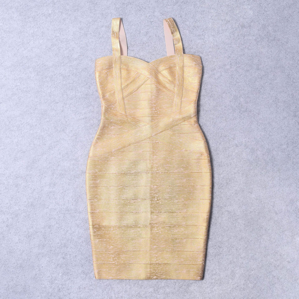 Womens Strap V-Neck Gold-Stamped Sexy Bandage Dress