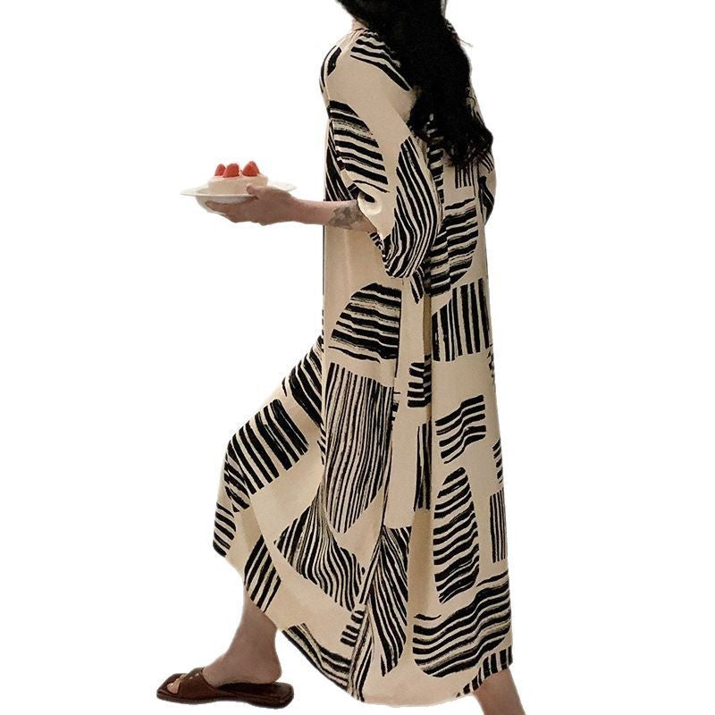 Women's Printed Cotton Nightdress Striped Plus Size Pajamas