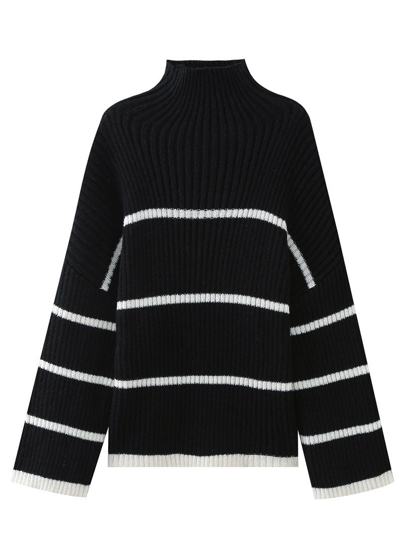 New Women's Striped Idle Style Turtleneck Knitting Sweater