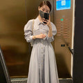 Gentle Simple Lapel Single Breasted Pleated Waist Dress