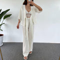Women's Fashion Casual Loose Lace-up Three-quarter Length Sleeves Cardigan Trousers Two-piece Set