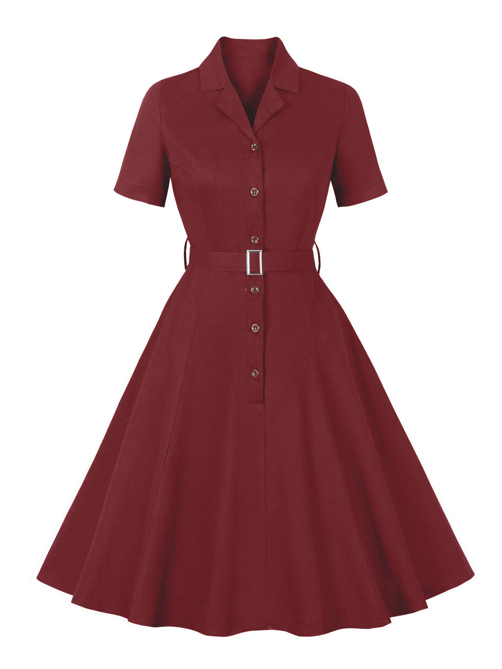 Suit Collar Single-breasted Waist Solid Color Dress