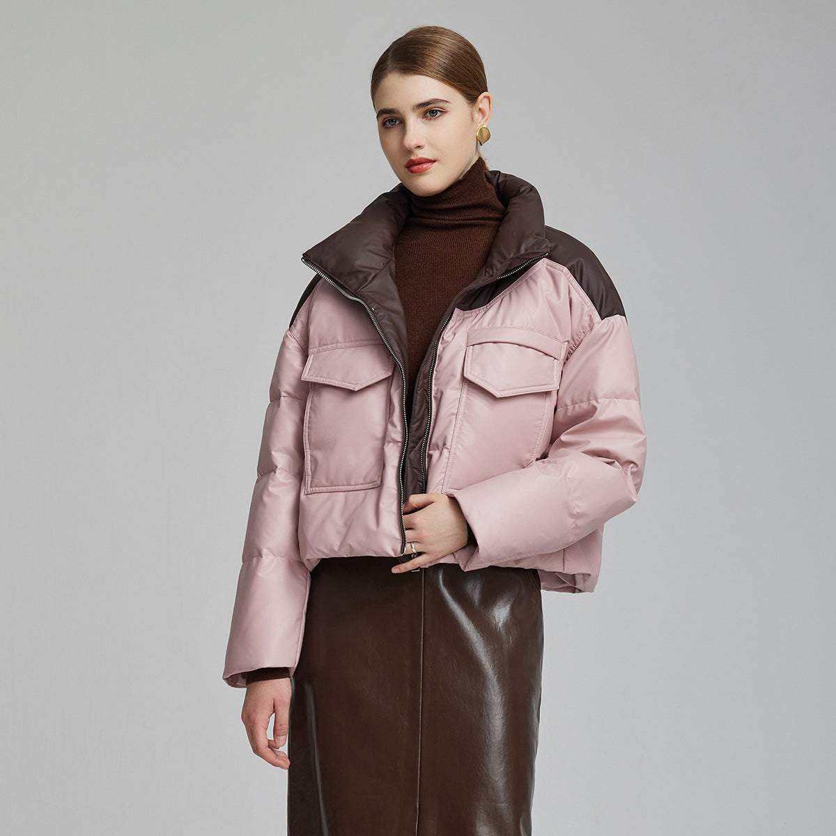 Women's Cotton-padded Short Loose Leather Coat