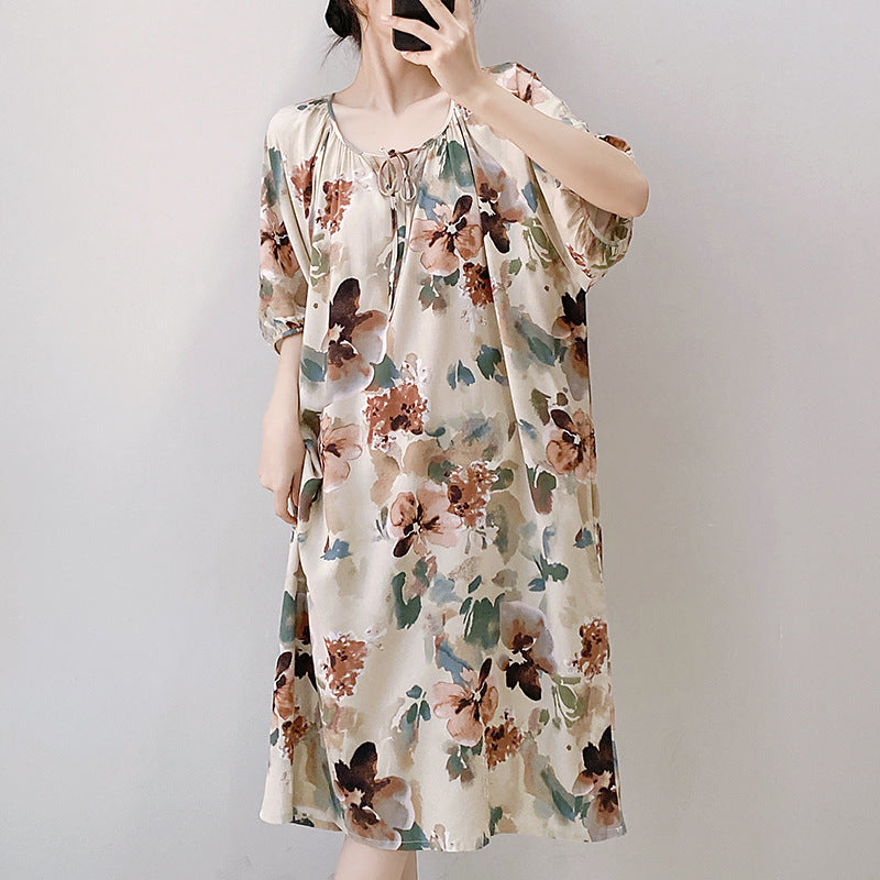 Women's Printed Cotton Nightdress Striped Plus Size Pajamas