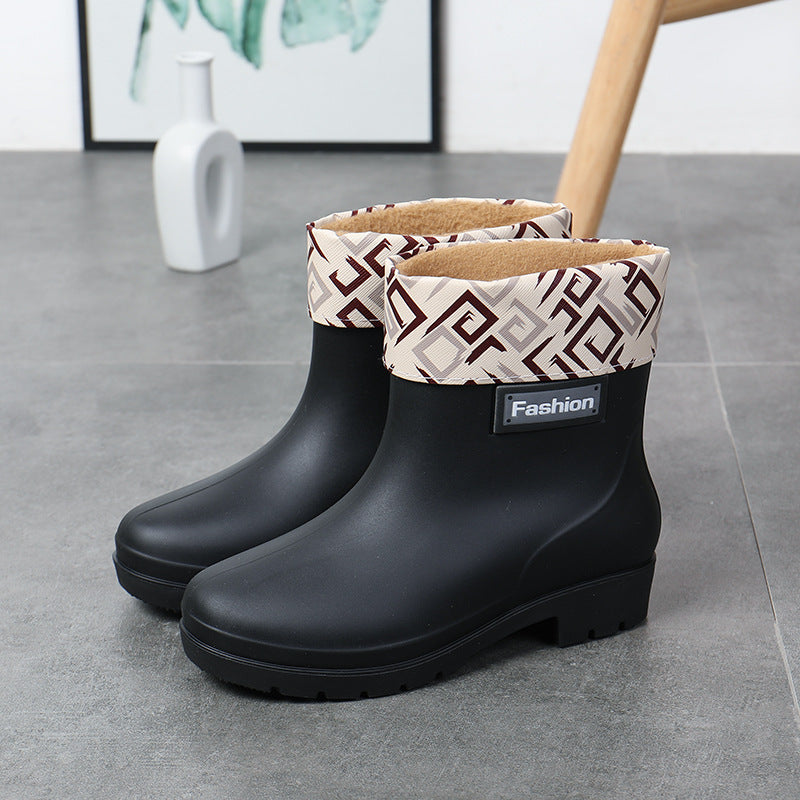 Fashion Work Wear Rain Shoes Adult Warm Women's Mid-calf Rain Boots