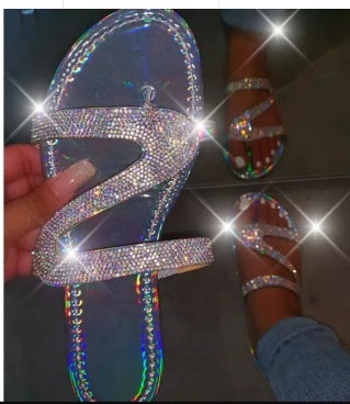 New bright diamond flat slippers women
