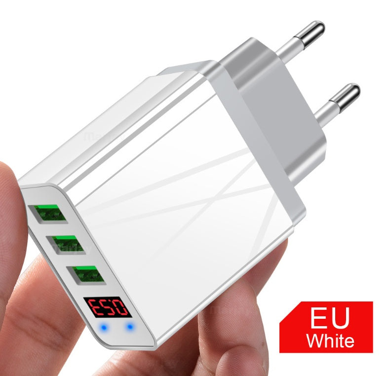 LED Display EU 3 Port USB Charger 3A