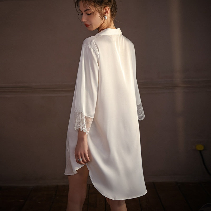 Ice Silk Long Sleeve Comfortable Shirt Ladies' Homewear