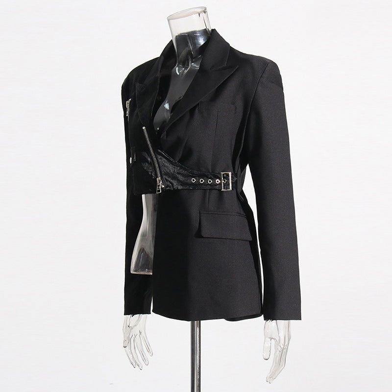 Female Suit Collar Stitching Design Irregular Blazer