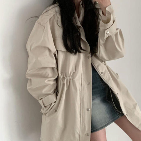 Chic Autumn Idle Style Mid-length Loose Single-breasted Lapel Overall Trench Coat