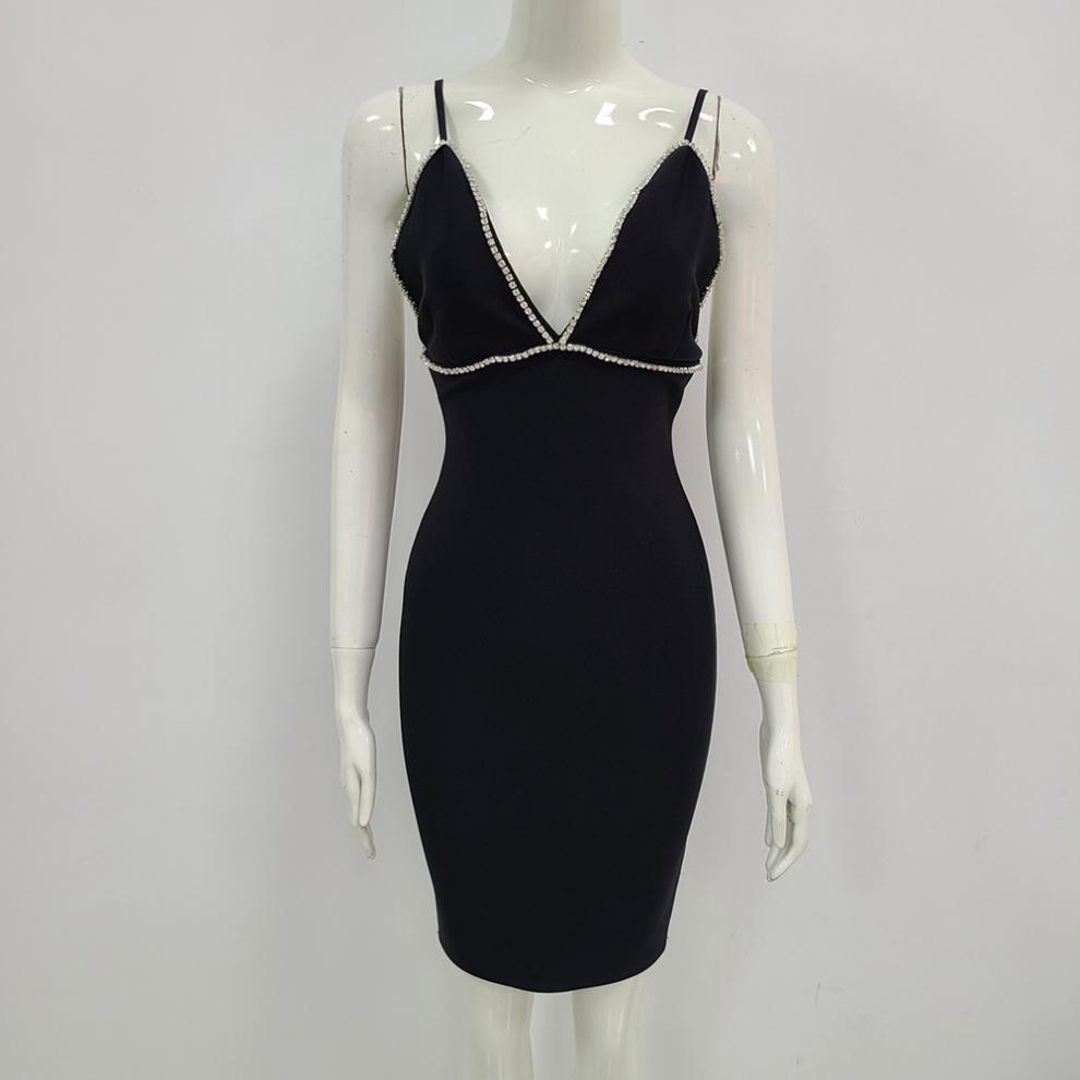 Women's Stretch Deep V Strap Dress