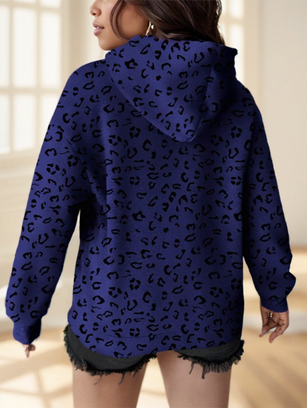 Women's Leopard Print Long Sleeve Casual Hoodie Sweatshirt
