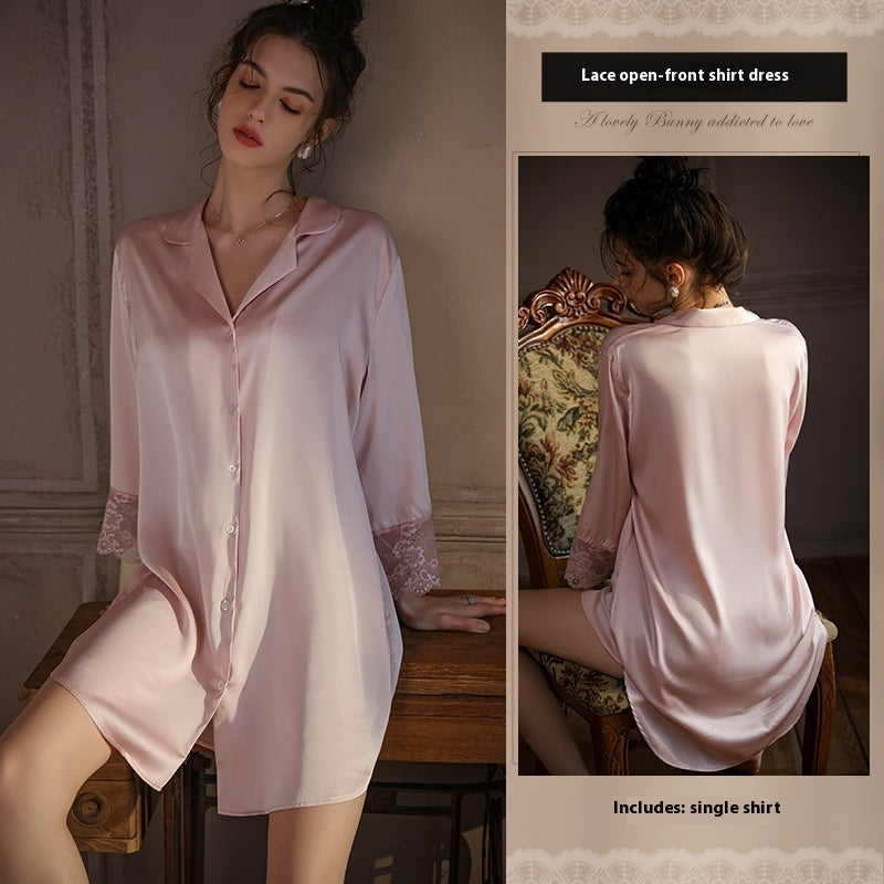 Ice Silk Long Sleeve Comfortable Shirt Ladies' Homewear