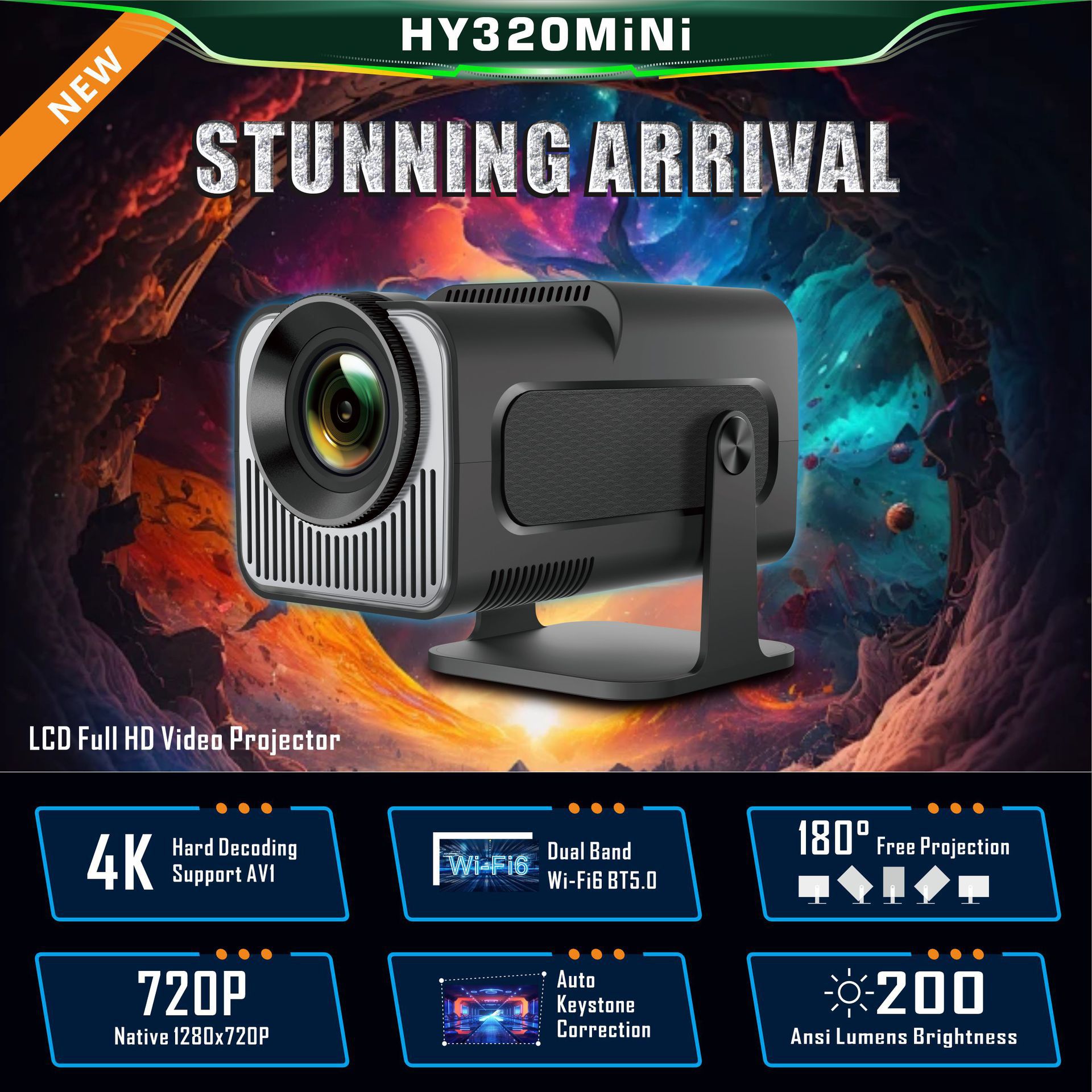 HY320 Mini Projector 720P Android System