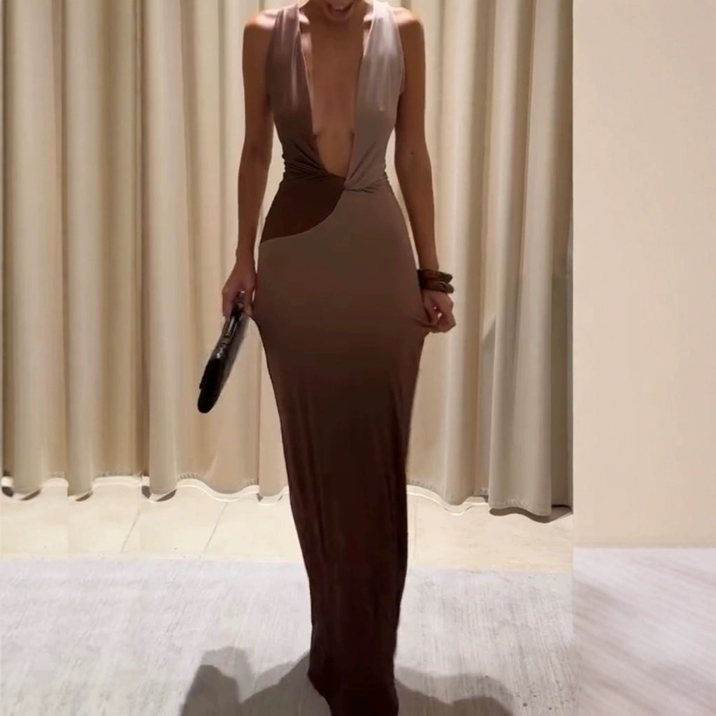 Women's Fashion Personality Stitching Deep V Dress