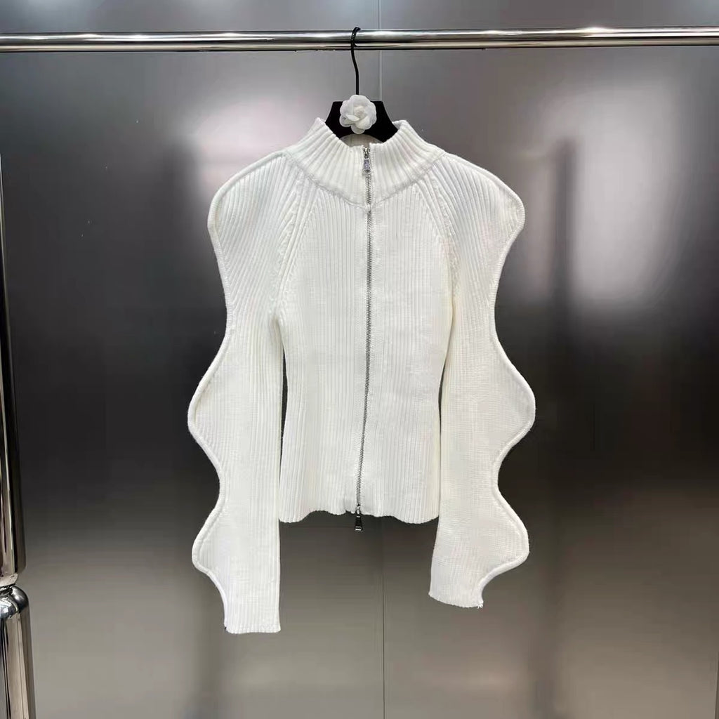 Autumn And Winter Stand Collar Irregular Corrugated Long Sleeve Zipper Jacket