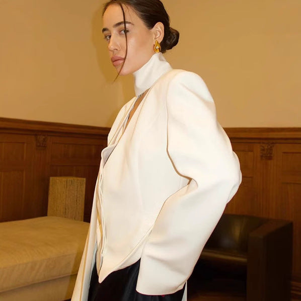 New Lace-up Top Women's Niche Design Elegant Large V-neck High-grade Suit Jacket