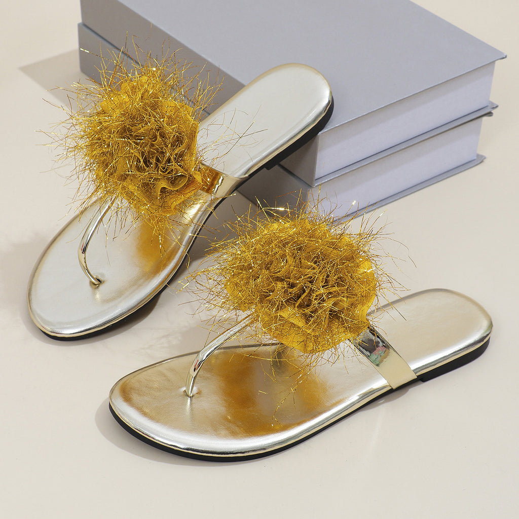 Flower Sequined Thong Sandals Summer Outdoor Comfortable Flip-flops Slippers New Fashion Flat Beach Shoes