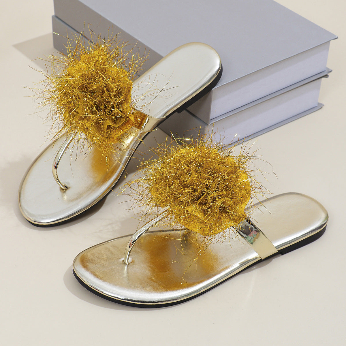 Flower Sequined Thong Sandals Summer Outdoor Comfortable Flip-flops Slippers New Fashion Flat Beach Shoes