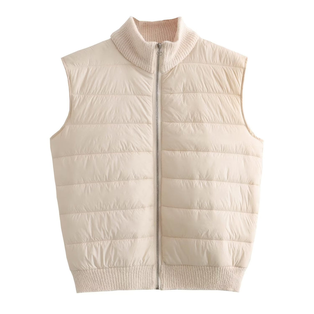Winter Sleeveless Warm Stand Collar Casual Stitching Zipper Vest
