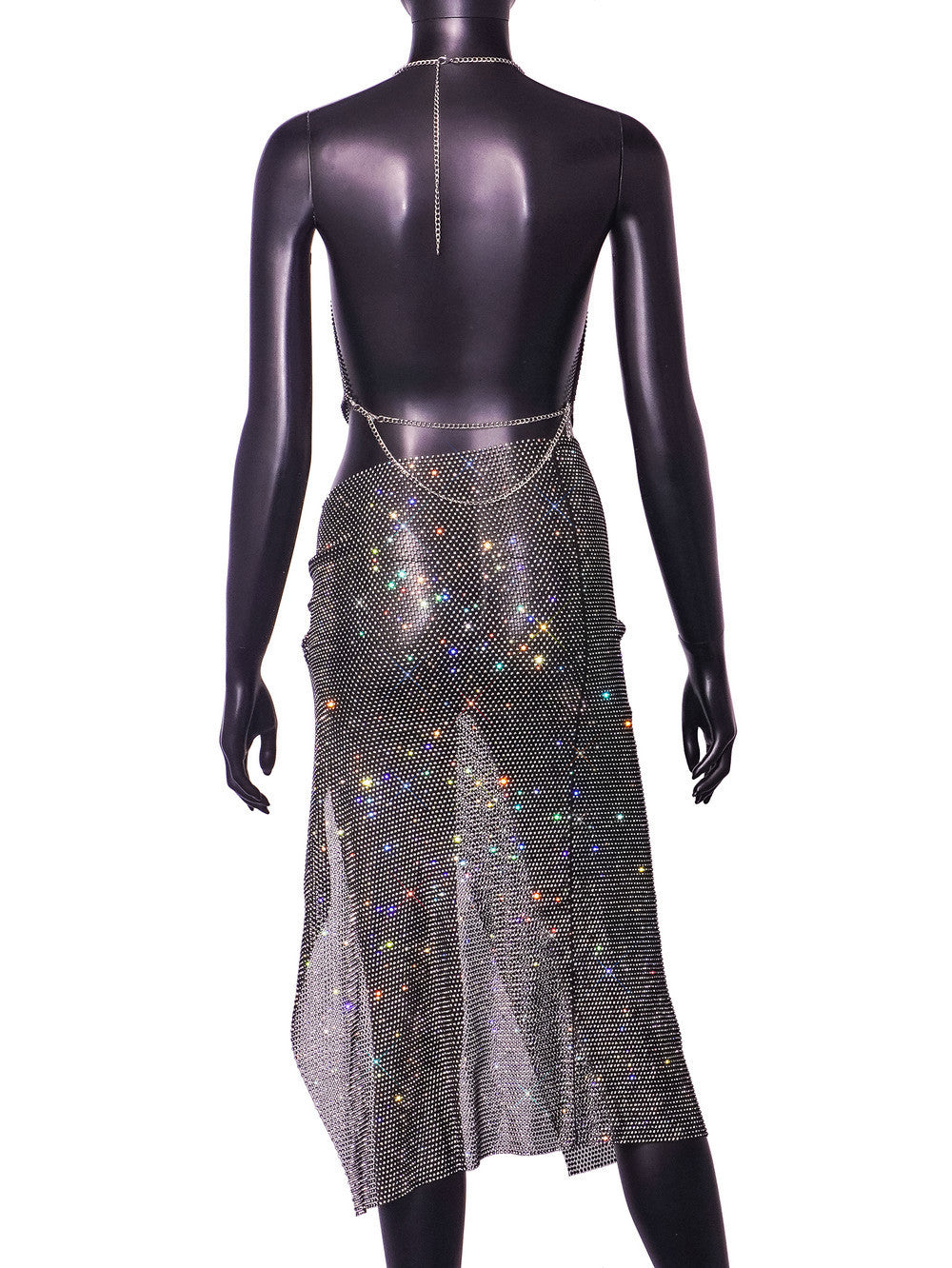 Women's Fashion Hollowed-out Fishnet Rhinestone See-through Suit
