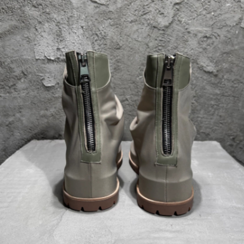 Zip Platform Men's High-top Pleated Leather Knight Boots