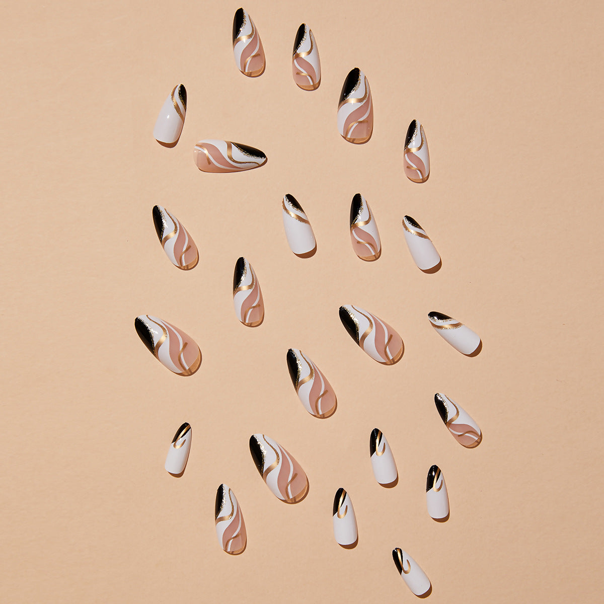 Golden Ripples Almond-shaped French Edge Nail Sticker