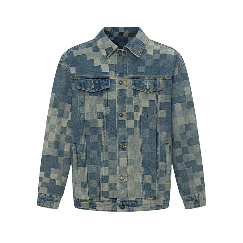 Youth Denim Short Gown Korean Style Mosaic Denim Jacket For Men