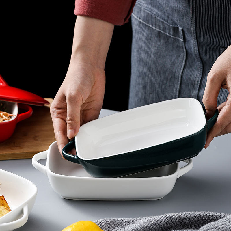 Binaural Ceramic Baking Pan Cheese Baked Rice Plate