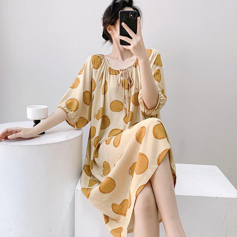 Women's Printed Cotton Nightdress Striped Plus Size Pajamas