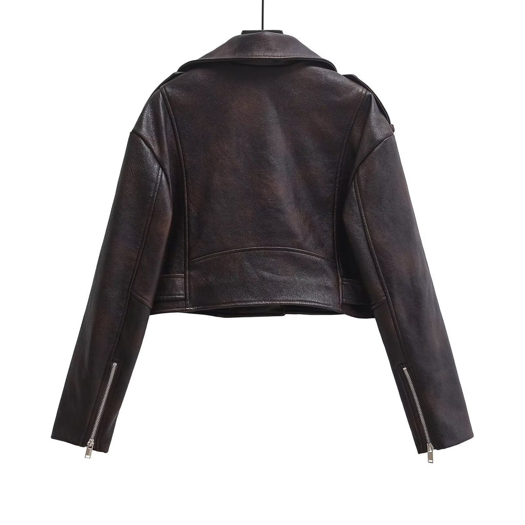 Women's Lapel Faux Leather Coat Fashion