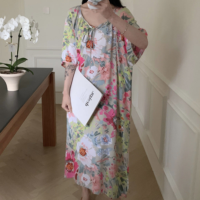 Women's Printed Cotton Nightdress Striped Plus Size Pajamas