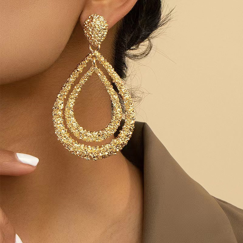 Fashionable Double-layer Teardrop Earrings Long Geometric Design