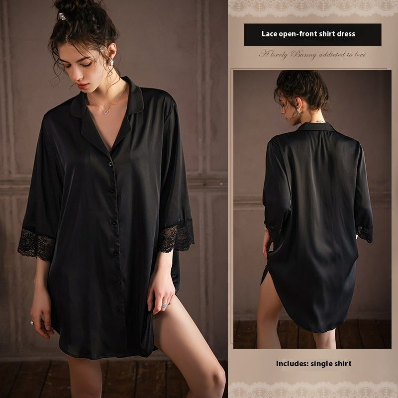 Ice Silk Long Sleeve Comfortable Shirt Ladies' Homewear