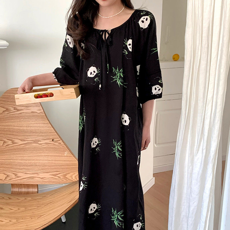 Women's Printed Cotton Nightdress Striped Plus Size Pajamas