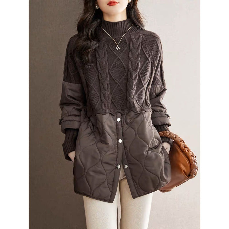 Women's New Winter Cotton-padded Clothes Splicing Knitwear