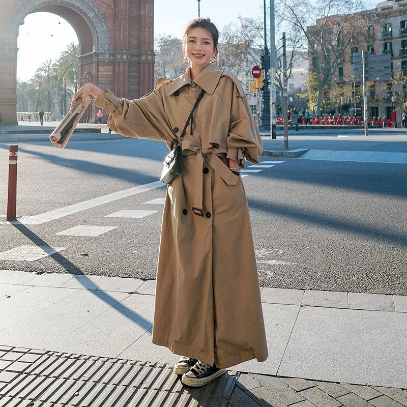 Fashion Long Waist Wrapped Trench Coat