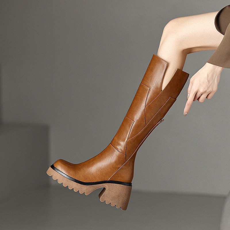 Brown Women's Platform Below The Knee Boots