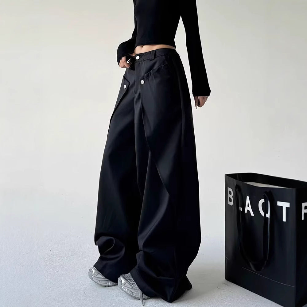 Womens Stylish Asymmetrical Patchwork Straight-Leg Pants
