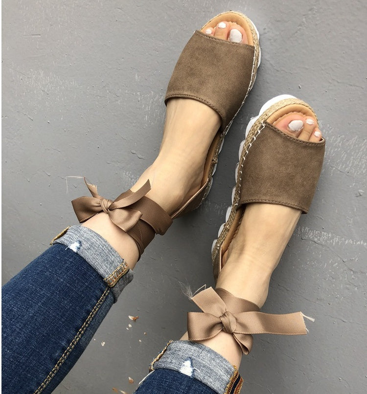 Thick bottom grass fish mouth ankle straps large size sandals ladies sandals