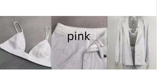 Glitter Suit Jacket Underwear Straight Leg Pants Suit
