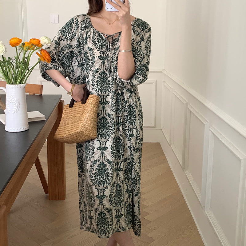 Women's Printed Cotton Nightdress Striped Plus Size Pajamas